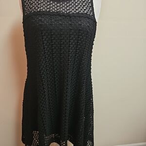 Elegant Black Sleeveless Lace Mini Dress Size XL